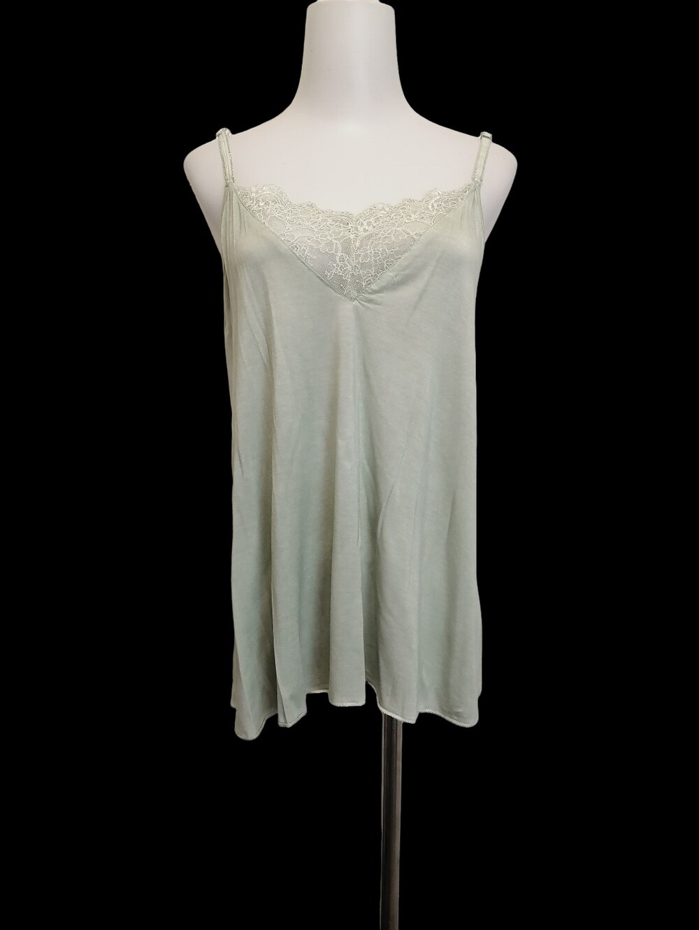 🌿🌿fits XL, Light Sage Lace Trim Satin Slip Top